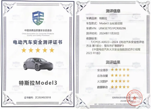 特斯拉Model Y荣获2024年IIHS最高安全车型认证_特斯拉认证_特斯拉3c认证